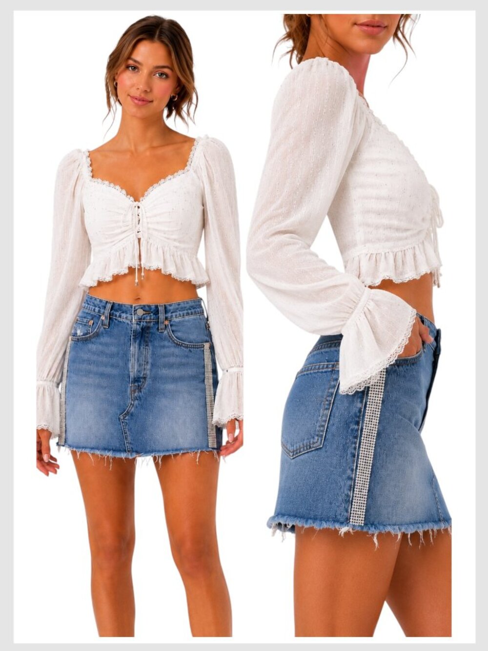 Levi’s Premium Denim Mini Skirt Blue Rhinestone Raw Hem 26